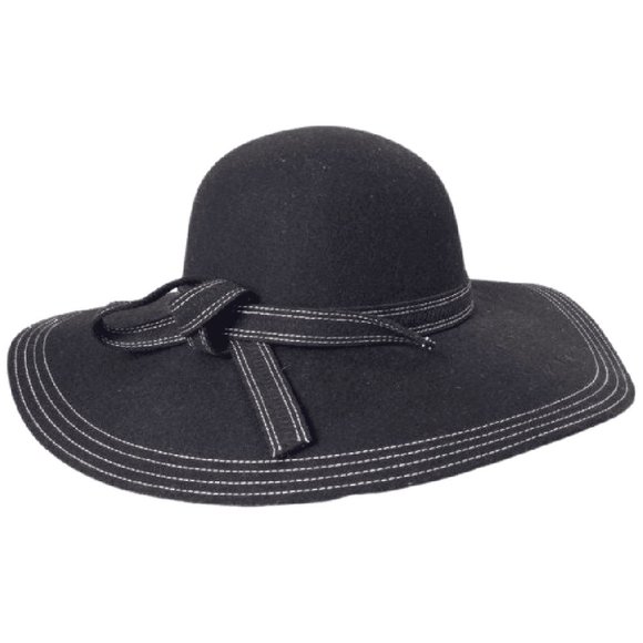 Floppy Wool Hat with White Stitching and Knotted Band Detail - Picture 3 of 3